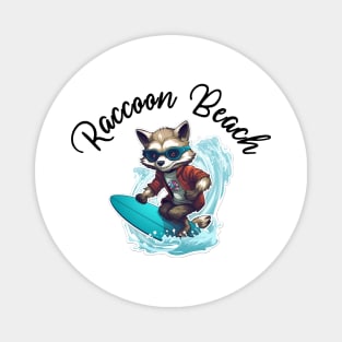 Raccoon Surfing - Raccoon Beach (Black Lettering) Magnet